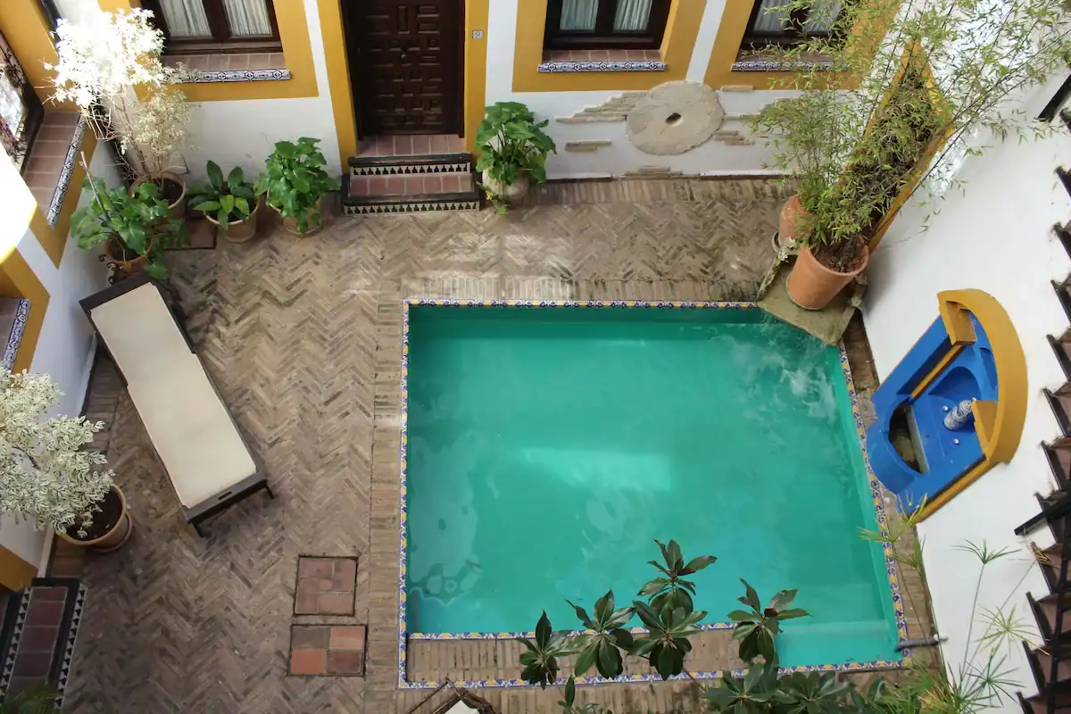 Outdoor pool in the tiled inner courtyard